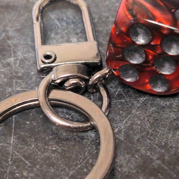 Handmade Red Dice Clip on Keychain Your Choice of Metals - Picture 7 of 7